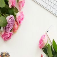Desk and Pink Flowers